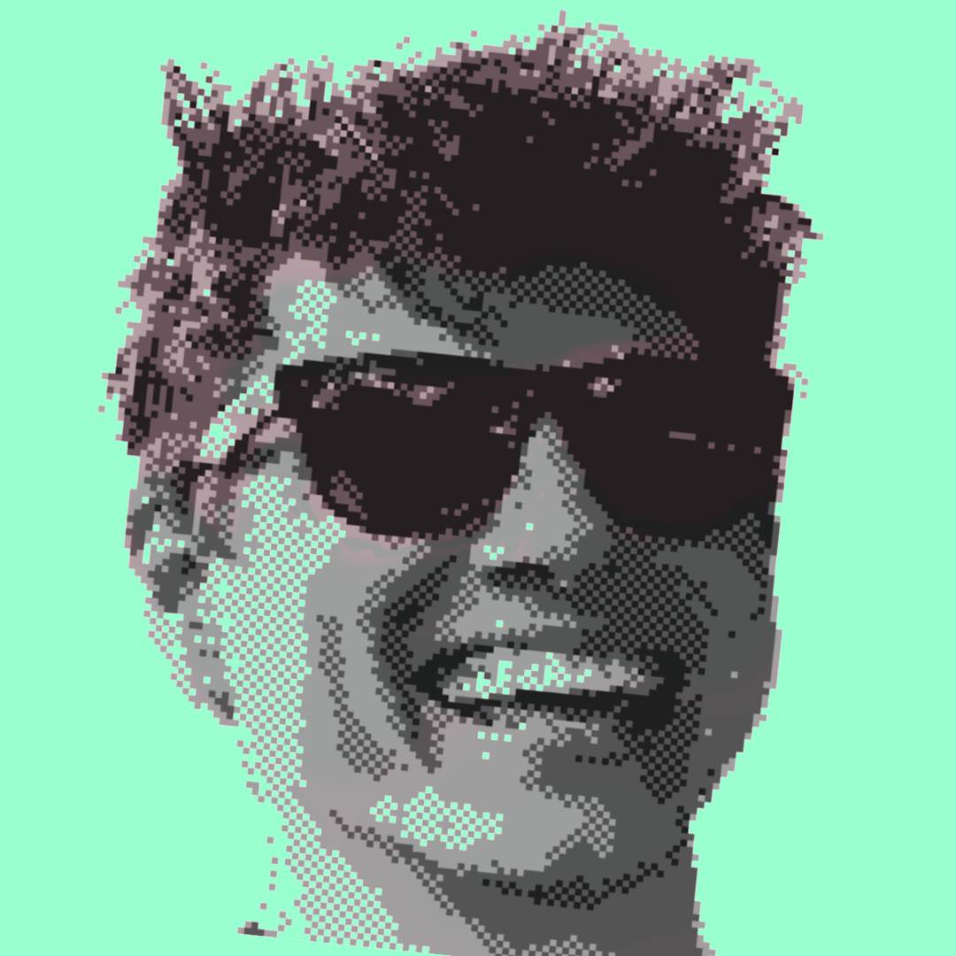 A semi-attractive picture of the site's author, styled to look like it was taken with a Gameboy Camera